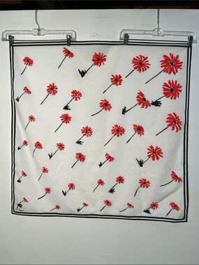 TANNER Summer Preppy Palm Graduating Orange/Red Abstract Floral Black Trim Scarf